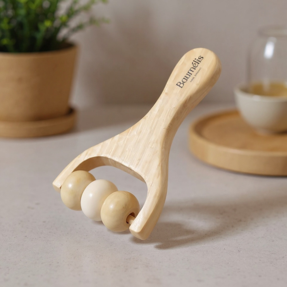 rouleau circulatoire baumélis auto-massage jambes lourdes jambes légères microcirculation drainage réduction gonflements routine quotidienne bien-être circulatoire bois naturel ergonomique complément Baume Miracle